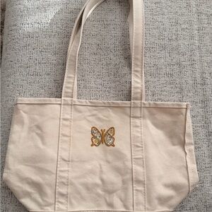 LIKE NEW L.L. Bean Cream Boat Tote with Butterfly Design